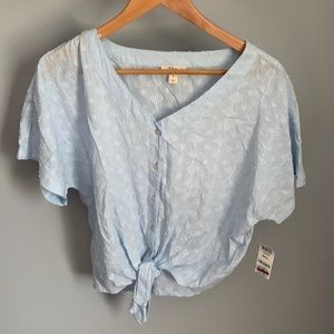 NWT Style & Co Blue Tie Front Top